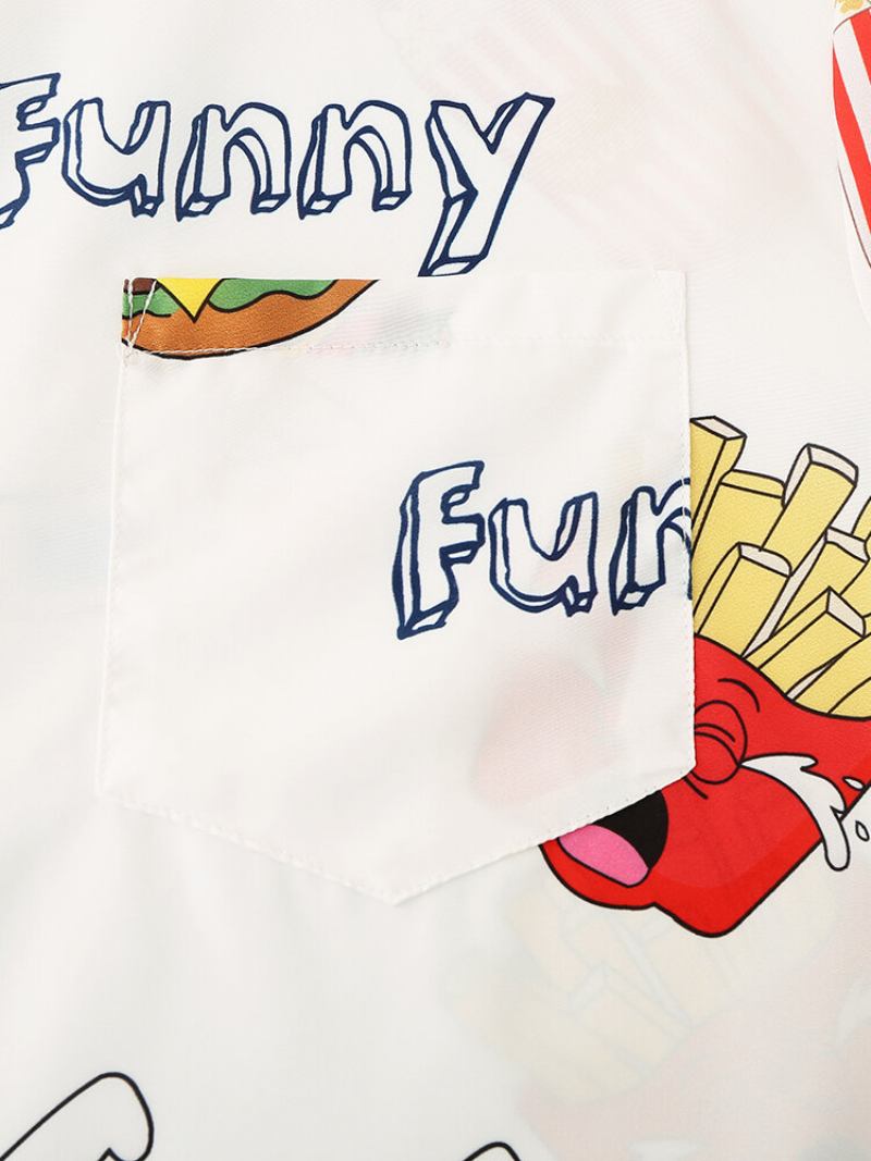 Ανδρικά Σετ Χάμπουργκερ Loungear Funny Print Σετ Δύο Τεμαχίων Γιακά Με Πέτο Με Κοντό Μανίκι Λεπτές Καλοκαιρινές Πιτζάμες