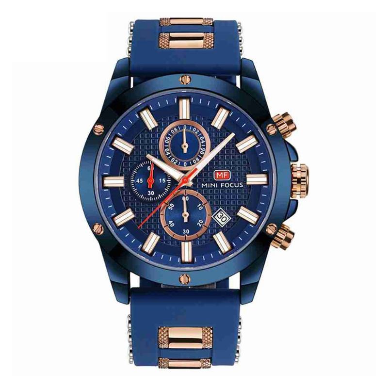 Ανδρικό Ρολόι Χαλαζία Μόδας Mini Focus Chronograph 3 Υποκαντράν 6 Χεριών Ημερολόγιο Λουράκι Σιλικόνης Αδιάβροχο 30 Μέτρα Αθλητικό Χειρός