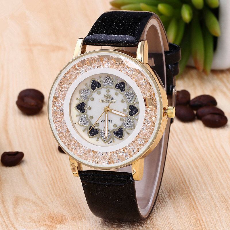 Classic Heart Rock Beads Wristband Pu Δερμάτινο Ρολόι Quartz Γυναικεία Ρολόγια Χονδρική