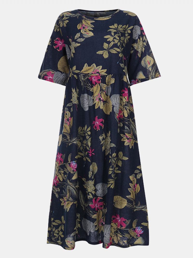 Φόρεμα Vintage Floral Print High Waist Plus Size