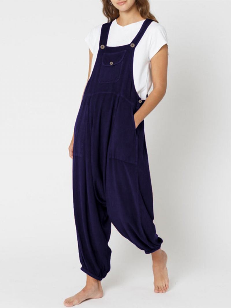 Γυναικεία Ολόσωμη Φόρμα Με Κουμπιά Με Drop-crotch Solid Plus Size