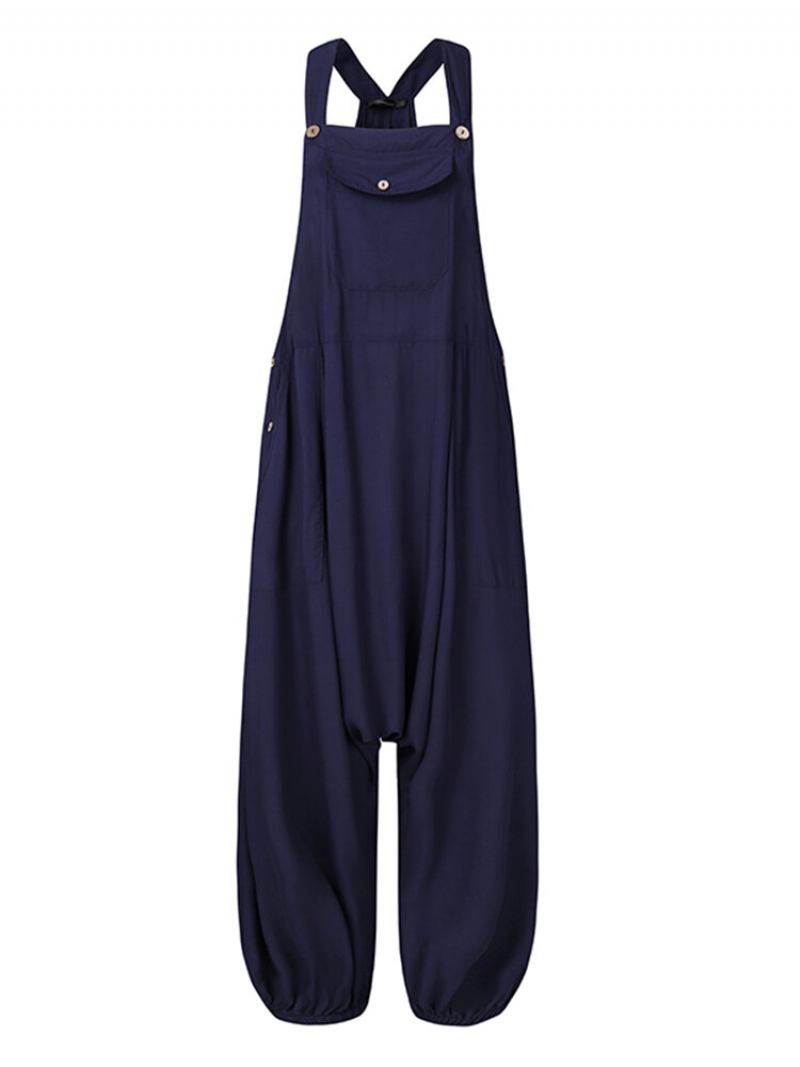 Γυναικεία Ολόσωμη Φόρμα Με Κουμπιά Με Drop-crotch Solid Plus Size