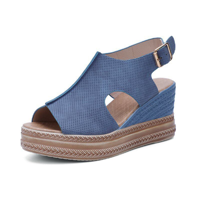 Γυναικεία Ρετρό Σανδάλια Πλατφόρμας Peep Toe Hollow Slingback Με Αγκράφα