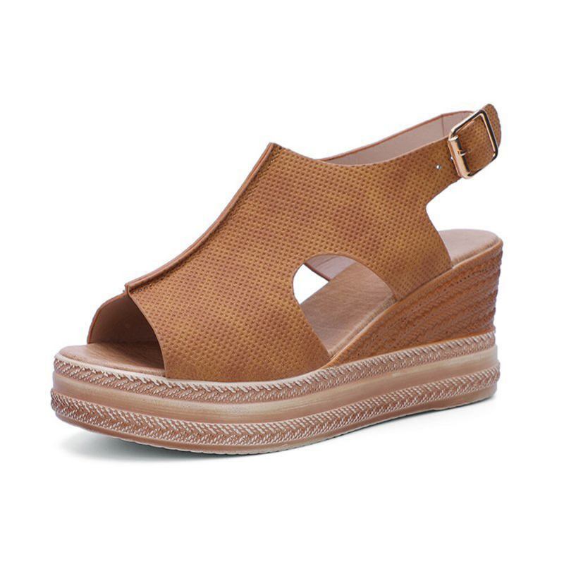 Γυναικεία Ρετρό Σανδάλια Πλατφόρμας Peep Toe Hollow Slingback Με Αγκράφα
