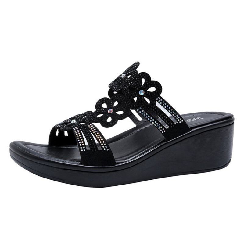 Γυναικεία Σανδάλια Casual Hollow Rhinestone Flowers Peep Toe Wedges