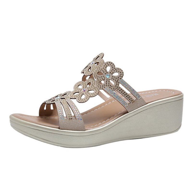 Γυναικεία Σανδάλια Casual Hollow Rhinestone Flowers Peep Toe Wedges