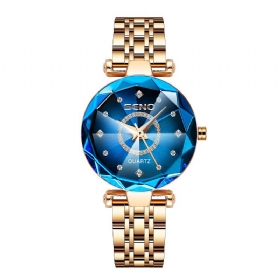 Γυναικείο Αδιάβροχο Ρολόι Starry Diamond Face Φωτεινό Πολυγωνικό Γυαλί Από Συμπαγές Ανοξείδωτο Ατσάλι