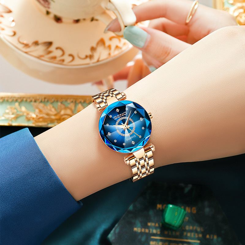 Γυναικείο Αδιάβροχο Ρολόι Starry Diamond Face Φωτεινό Πολυγωνικό Γυαλί Από Συμπαγές Ανοξείδωτο Ατσάλι