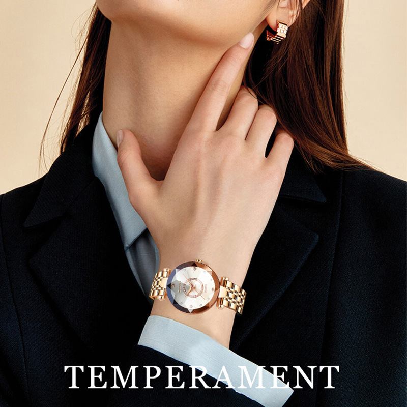 Γυναικείο Αδιάβροχο Ρολόι Starry Diamond Face Φωτεινό Πολυγωνικό Γυαλί Από Συμπαγές Ανοξείδωτο Ατσάλι