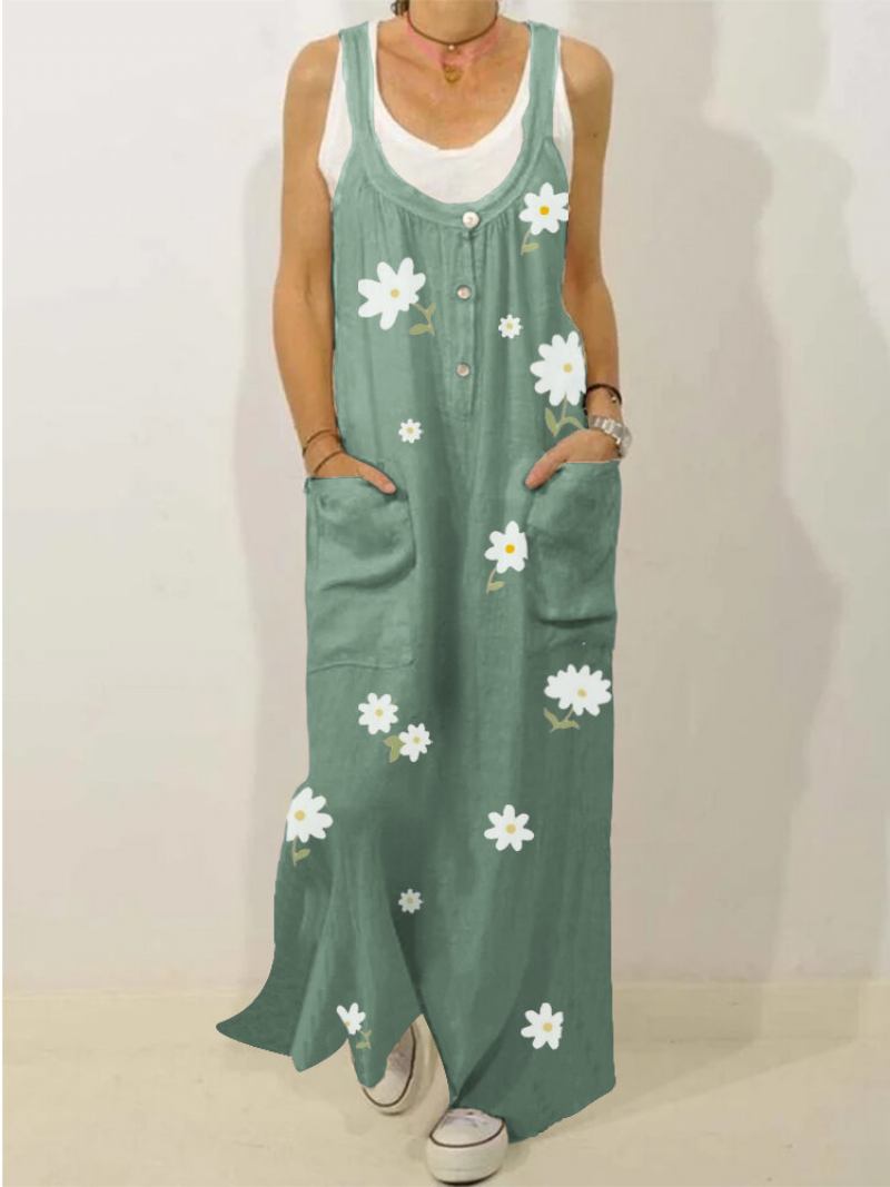 Λουλουδένια Λουριά Φαρδιά Vintage Maxi Γυναικείο Φόρεμα