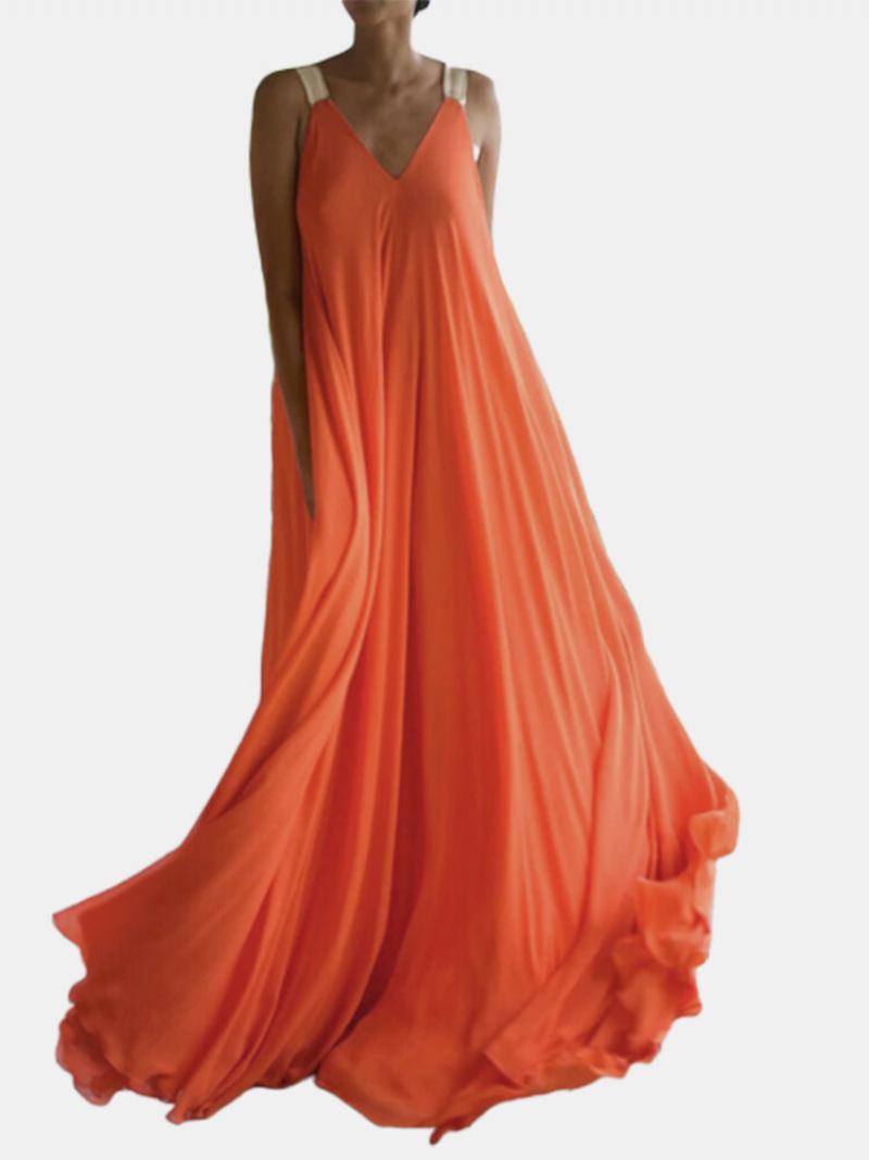 Μαξί Φόρεμα Bohemian Elastic Solid Color Plus Size