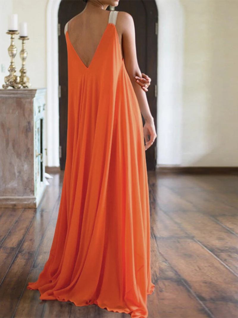Μαξί Φόρεμα Bohemian Elastic Solid Color Plus Size
