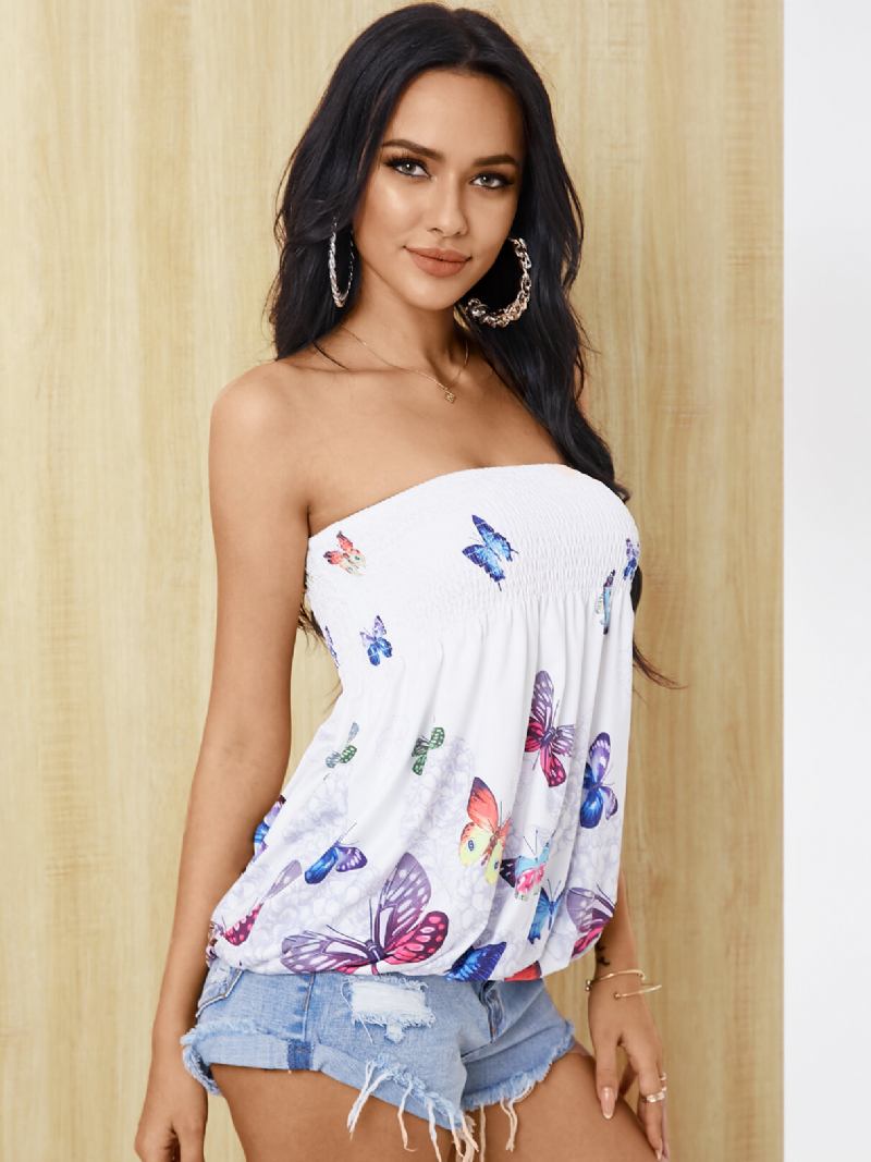 Random Floral Print Shirred Strapless Tube Cami