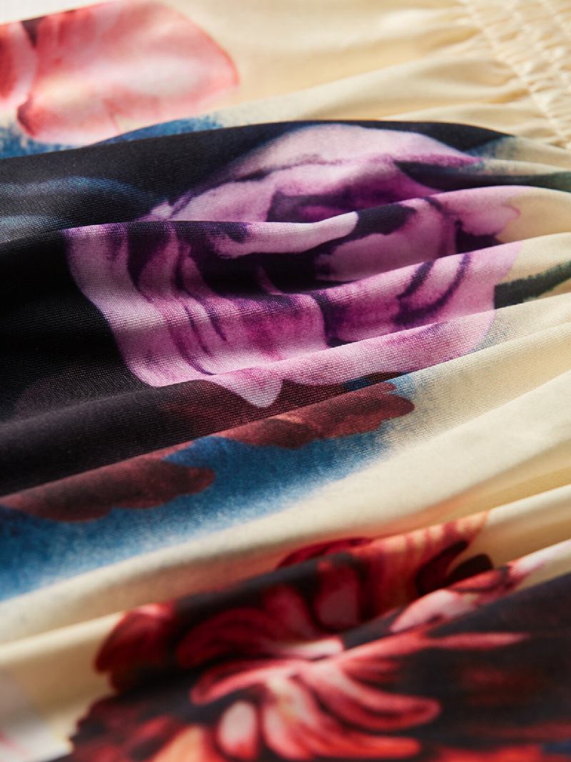 Random Floral Print Shirred Strapless Tube Cami