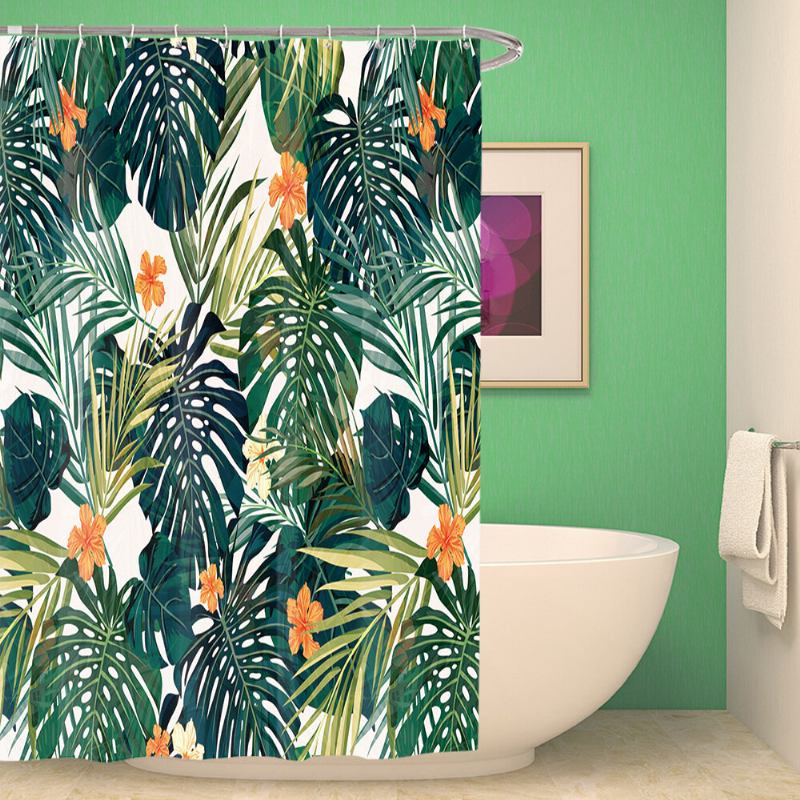Retro Green Eucalyptus Watercolor Leaf Printing Botanical Border Botany Polyester 71x71 Ίντσες Αδιάβροχη Και Ωίδιο Κουρτίνα Μπάνιου