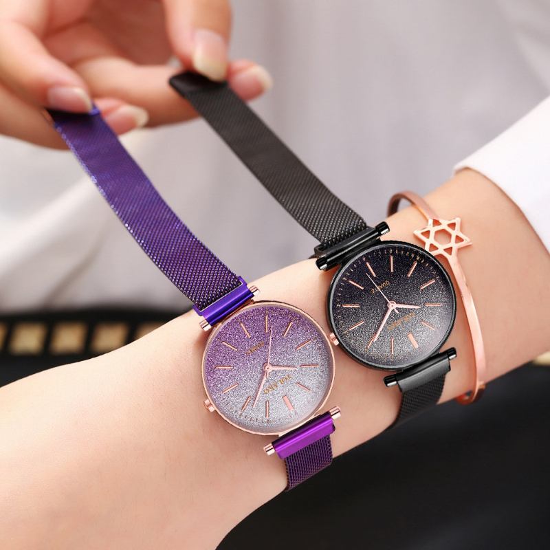 Ρολόι 6 Χρωμάτων Gradient Starry Sky Pearlescent Quartz Μεταλλικό Γεωμετρικό Ατσάλι Με Ζώνη