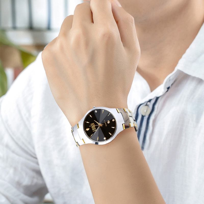 Ρολόι Από Ατσάλι Βολφραμίου Για Άνδρες Fashion Cool Black Quartz Movement Αδιάβροχη Θήκη Ρολογιού 3d Χειρός Κομψά Ρολόγια Για Ζευγάρια