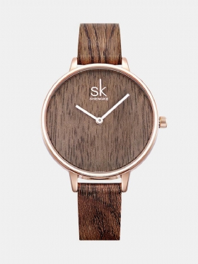 Sk Vintage Quartz Wristwatch Simple No Numbers Δερμάτινο Ρολόι Με Λουράκι Κοσμήματα Για Γυναίκες