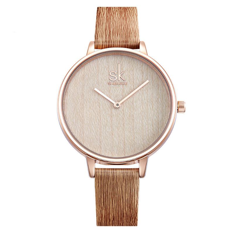 Sk Vintage Quartz Wristwatch Simple No Numbers Δερμάτινο Ρολόι Με Λουράκι Κοσμήματα Για Γυναίκες
