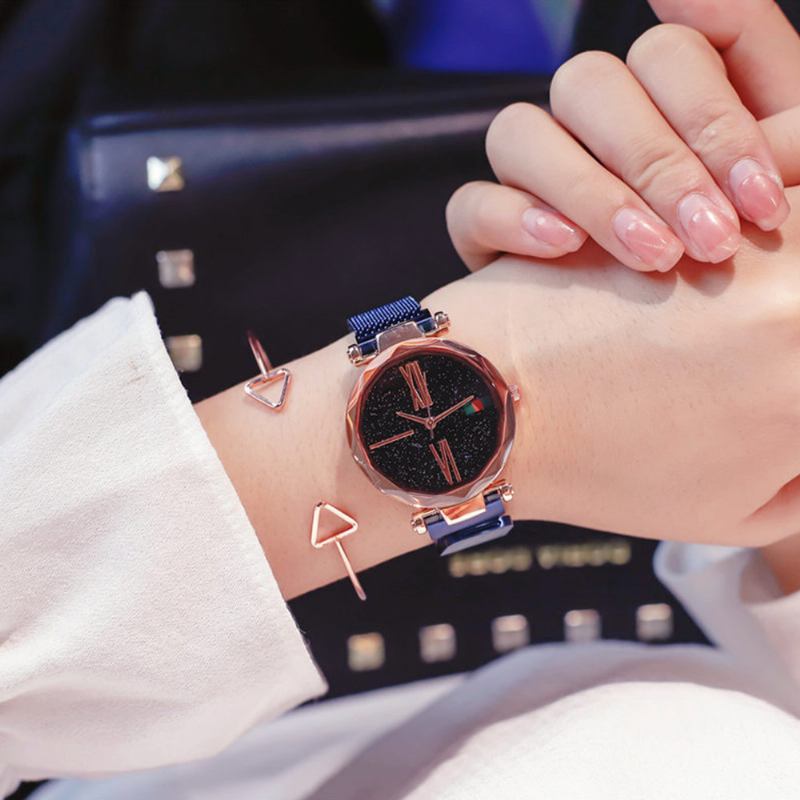 Starry Quartz Ρολόι Γυναικείο Γυάλινο Καντράν Μαγνητικό Σχέδιο Movement Σπιράλ Διακόσμηση Στιβαρό Και Ανθεκτικό