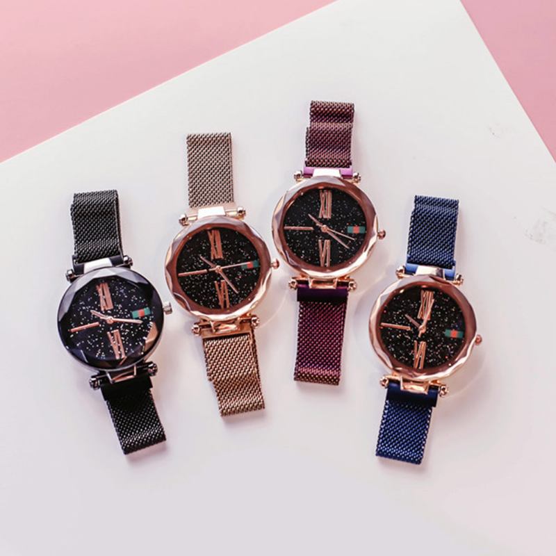 Starry Quartz Ρολόι Γυναικείο Γυάλινο Καντράν Μαγνητικό Σχέδιο Movement Σπιράλ Διακόσμηση Στιβαρό Και Ανθεκτικό