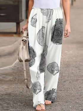 Wood Grain Print Plus Size Casual Παντελόνι Με Ζώνη