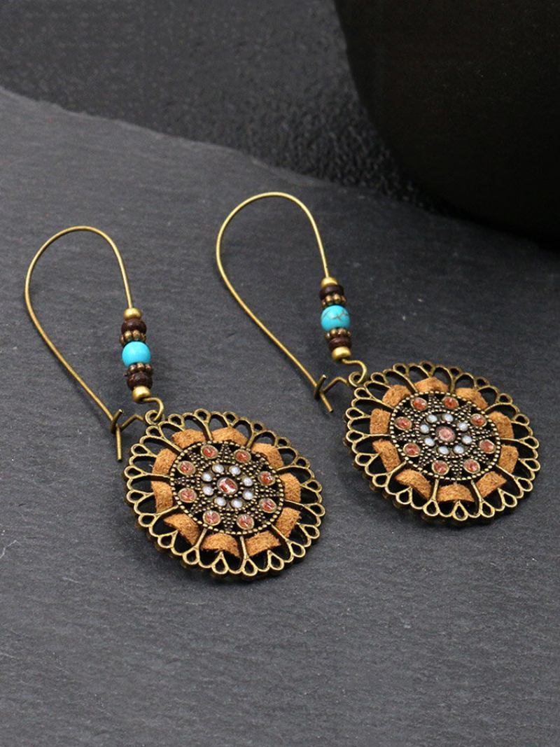 Bohemia Geometric Round Dripping Oil Γυναικεία Σκουλαρίκια Κοίλο Σχοινί Κρεμαστά Με Λουλούδια Δώρο Κοσμήματος
