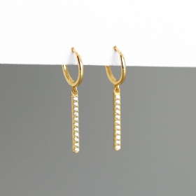 Επιχρυσωμένο Ασήμι 925 Cz Pave Bar Drop Earrings Κρίκος