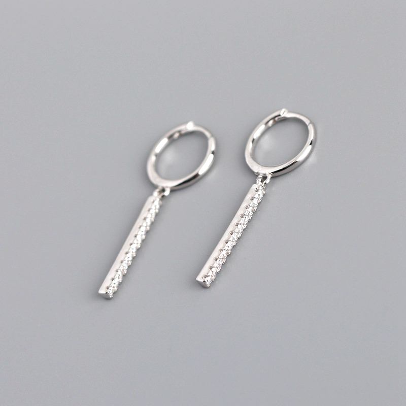 Επιχρυσωμένο Ασήμι 925 Cz Pave Bar Drop Earrings Κρίκος