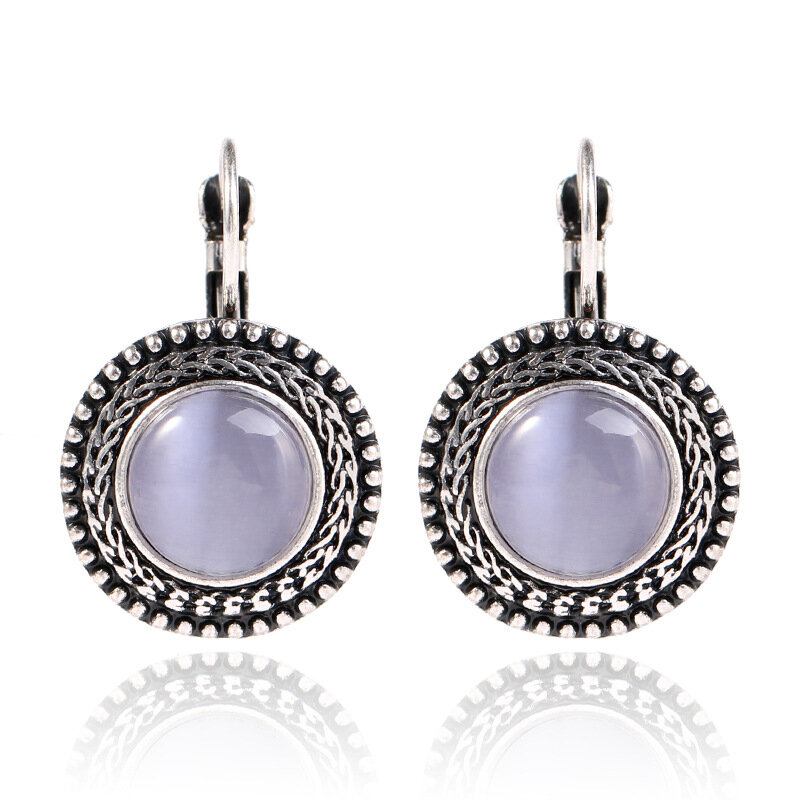 Ethnic Σκουλαρίκια Κρέμονται Από Opal Σκαλιστά Vintage Θιβετιανά Ασημένια Κρυστάλλινα Για Γυναίκες