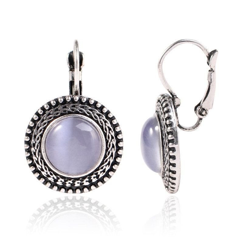 Ethnic Σκουλαρίκια Κρέμονται Από Opal Σκαλιστά Vintage Θιβετιανά Ασημένια Κρυστάλλινα Για Γυναίκες