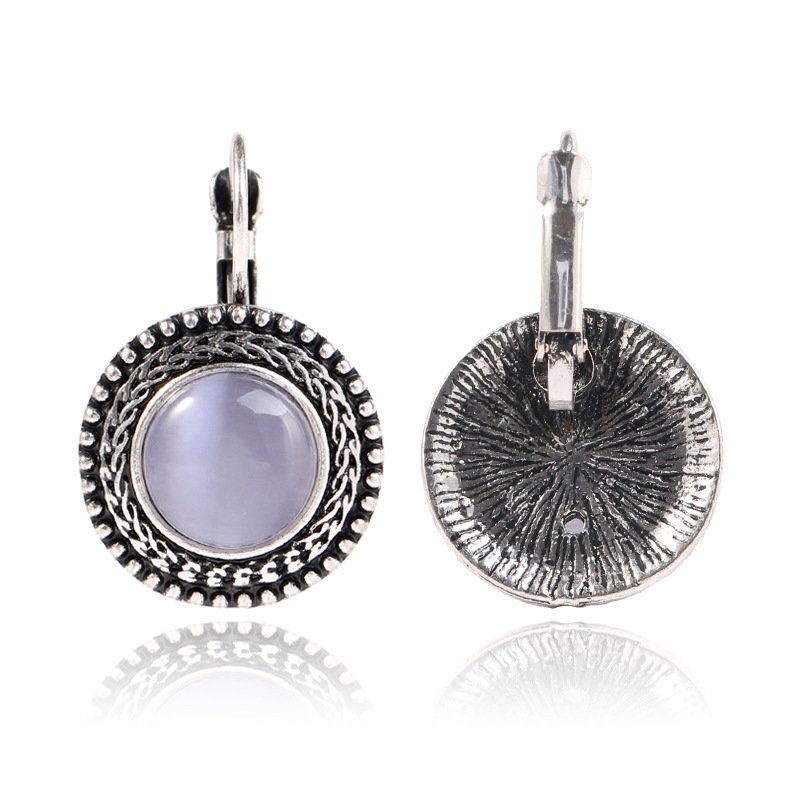 Ethnic Σκουλαρίκια Κρέμονται Από Opal Σκαλιστά Vintage Θιβετιανά Ασημένια Κρυστάλλινα Για Γυναίκες