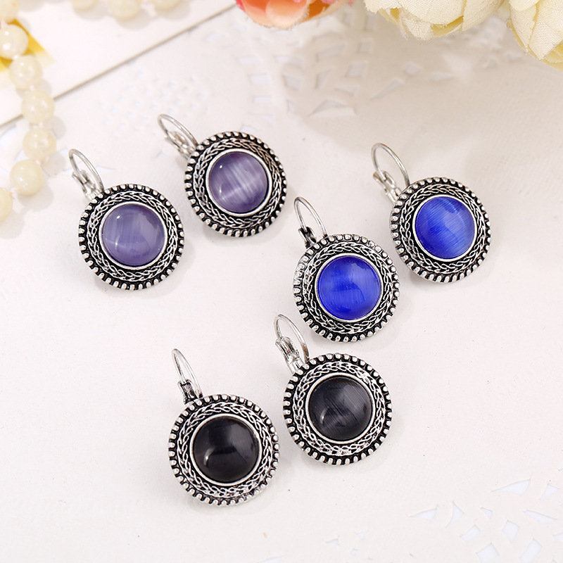 Ethnic Σκουλαρίκια Κρέμονται Από Opal Σκαλιστά Vintage Θιβετιανά Ασημένια Κρυστάλλινα Για Γυναίκες