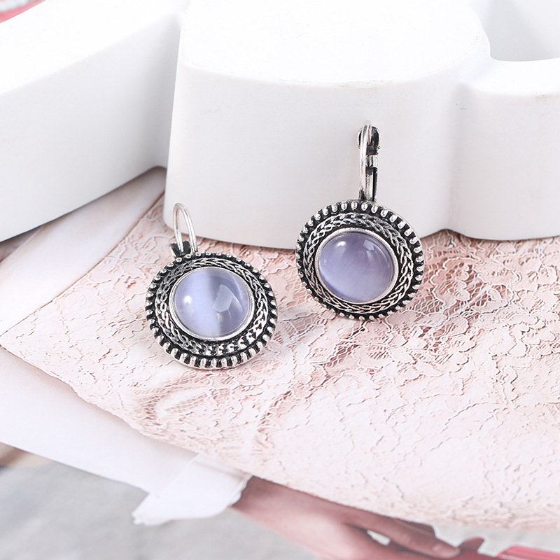 Ethnic Σκουλαρίκια Κρέμονται Από Opal Σκαλιστά Vintage Θιβετιανά Ασημένια Κρυστάλλινα Για Γυναίκες