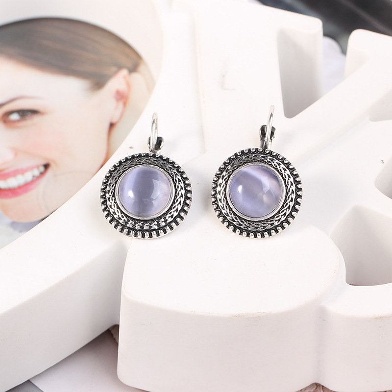 Ethnic Σκουλαρίκια Κρέμονται Από Opal Σκαλιστά Vintage Θιβετιανά Ασημένια Κρυστάλλινα Για Γυναίκες