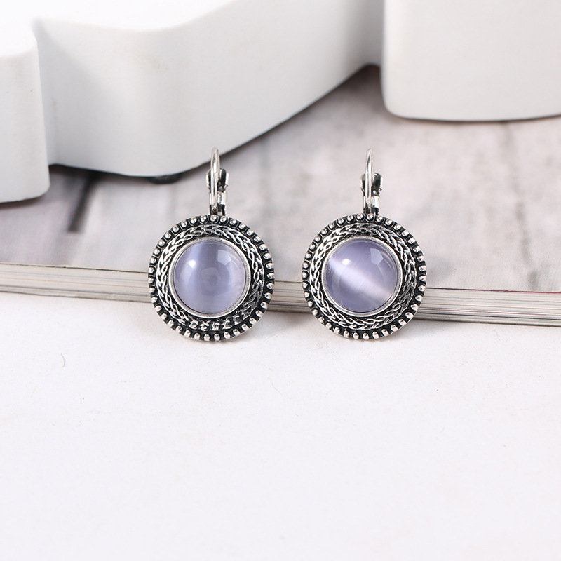 Ethnic Σκουλαρίκια Κρέμονται Από Opal Σκαλιστά Vintage Θιβετιανά Ασημένια Κρυστάλλινα Για Γυναίκες