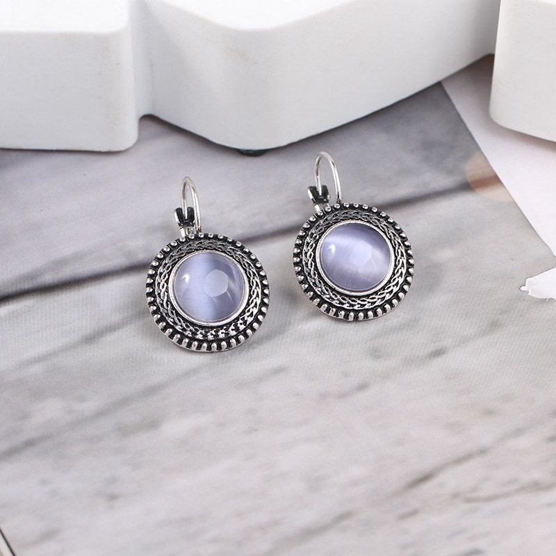 Ethnic Σκουλαρίκια Κρέμονται Από Opal Σκαλιστά Vintage Θιβετιανά Ασημένια Κρυστάλλινα Για Γυναίκες