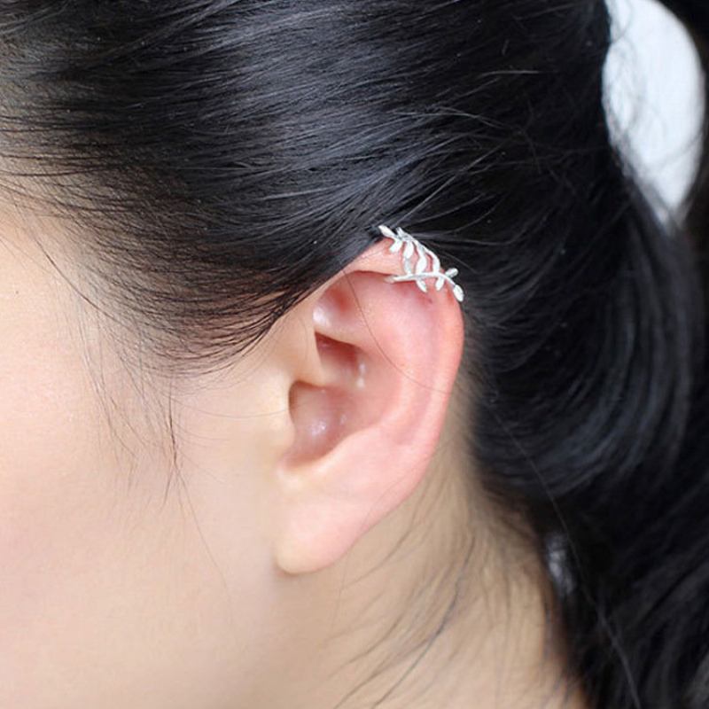 Fashion 925 Sterling Wrap Leaf Cartilage Earrings No Piercing Ear Climber For Women