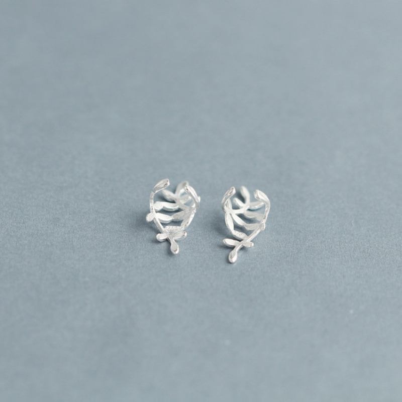 Fashion 925 Sterling Wrap Leaf Cartilage Earrings No Piercing Ear Climber For Women