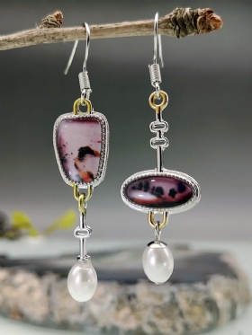 Jassy Creative Asymmetric Drop Metal Retro Δίχρωμα Σκουλαρίκια