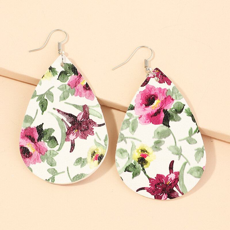 Μοντέρνα Daisy Sunflower Flower Butterfly Σκουλαρίκια Με Σταγόνα Νερού Δερμάτινα Lychee Printed
