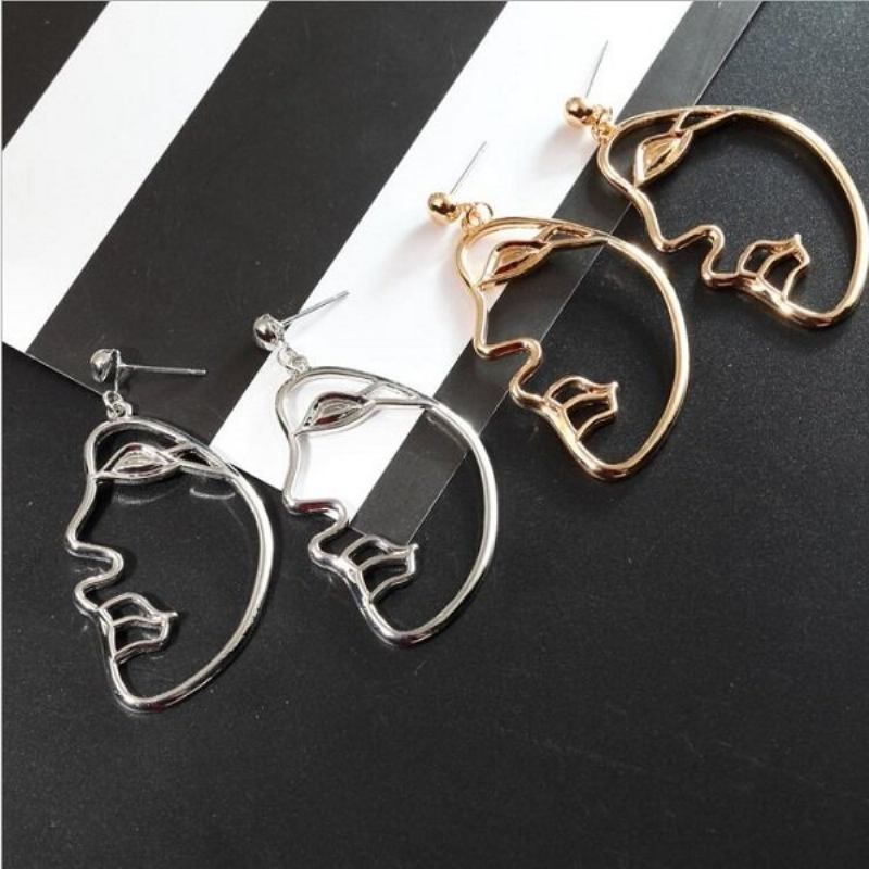 Μοντέρνα Ear Drop Σκουλαρίκια Hollow Half Face Alloy Ασημένια Χρυσά Ear Κοσμήματα Για Γυναίκες