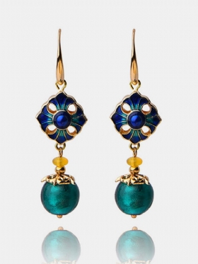 Πολυτελή Ρετρό Κρεμαστά Σκουλαρίκια Cloisonne Flower Agate Χειροποίητα Χρυσά Για Γυναίκες Ethnic Κοσμήματα