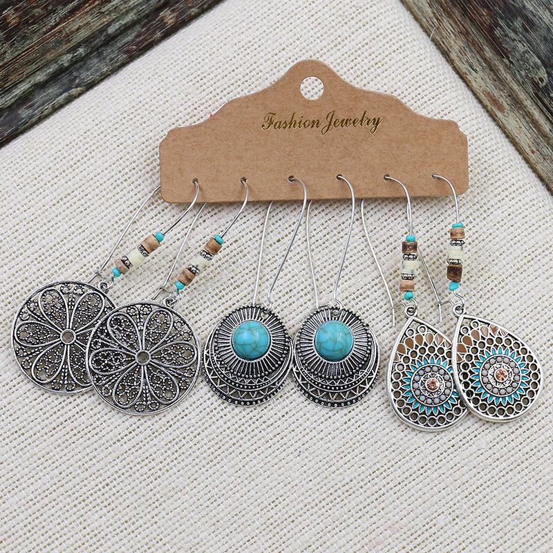 Σετ Σκουλαρίκια Με Φούντα Bohemian Geometric Dreamcatcher Ethnic Κούφια Με Σταγόνα Νερού