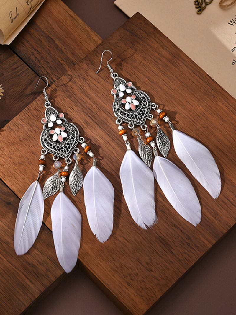 Σκουλαρίκια Με Μακρύ Φτερό Από Κράμα Vintage Ethnic Color Dipping Oil Σε Σχήμα Καρδιάς