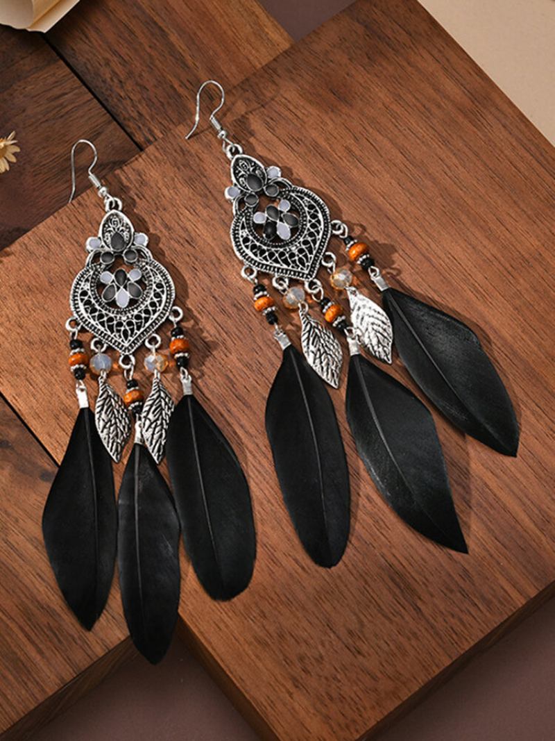 Σκουλαρίκια Με Μακρύ Φτερό Από Κράμα Vintage Ethnic Color Dipping Oil Σε Σχήμα Καρδιάς