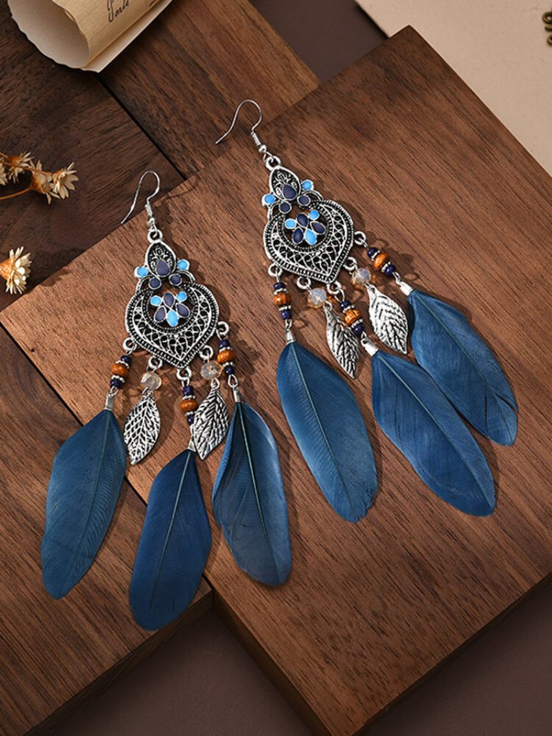 Σκουλαρίκια Με Μακρύ Φτερό Από Κράμα Vintage Ethnic Color Dipping Oil Σε Σχήμα Καρδιάς