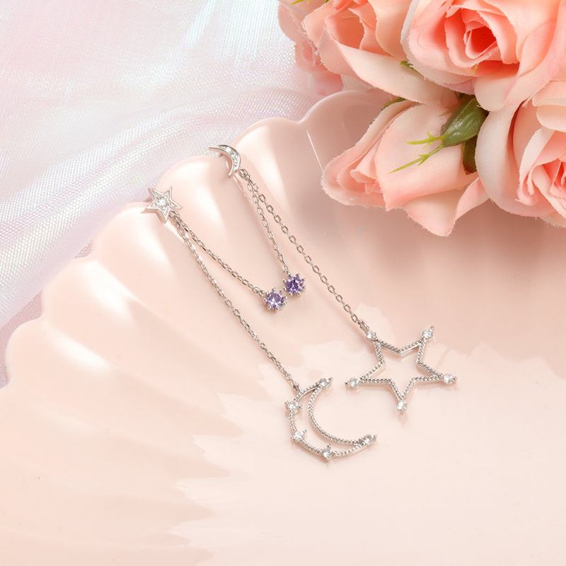 Sweet Ear Drop Hollow Stars Moons Γεωμετρικά Στρογγυλά Φούντες Ζιργκόν Σκουλαρίκια Γυναικεία Κοσμήματα