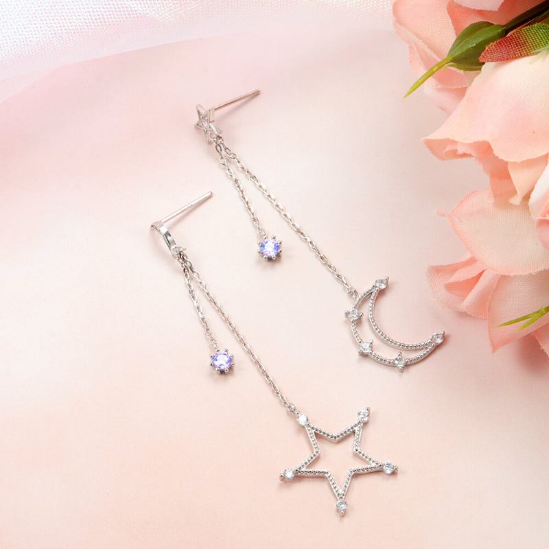 Sweet Ear Drop Hollow Stars Moons Γεωμετρικά Στρογγυλά Φούντες Ζιργκόν Σκουλαρίκια Γυναικεία Κοσμήματα