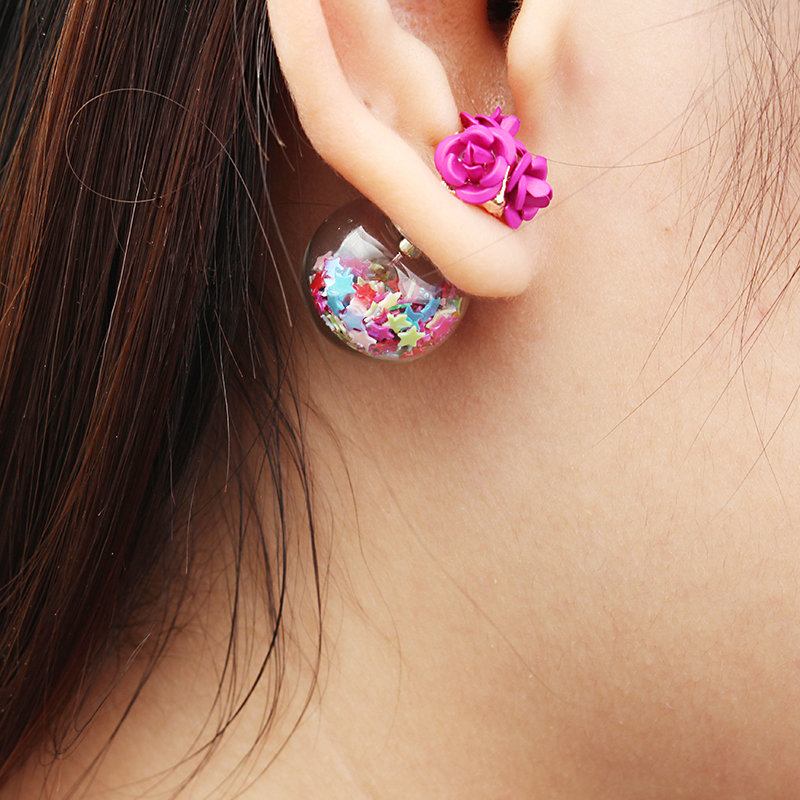 Sweet Elegant Earrings Glass Wishing Ball Star Rose Flower For Women Δώρο